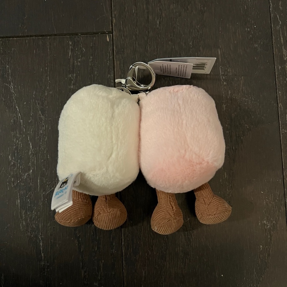 BNWT Jellycat AMUSEABLE PINK & WHITE MARSHMALLOWS bag charm Soft super cute HTF - Picture 4 of 5